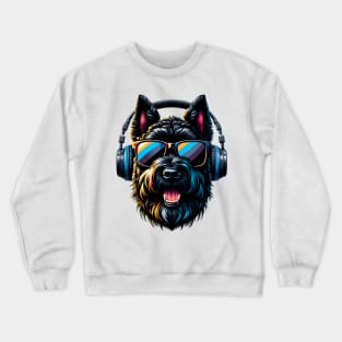 Grinning Black Russian Terrier as Smiling DJ Crewneck Sweatshirt